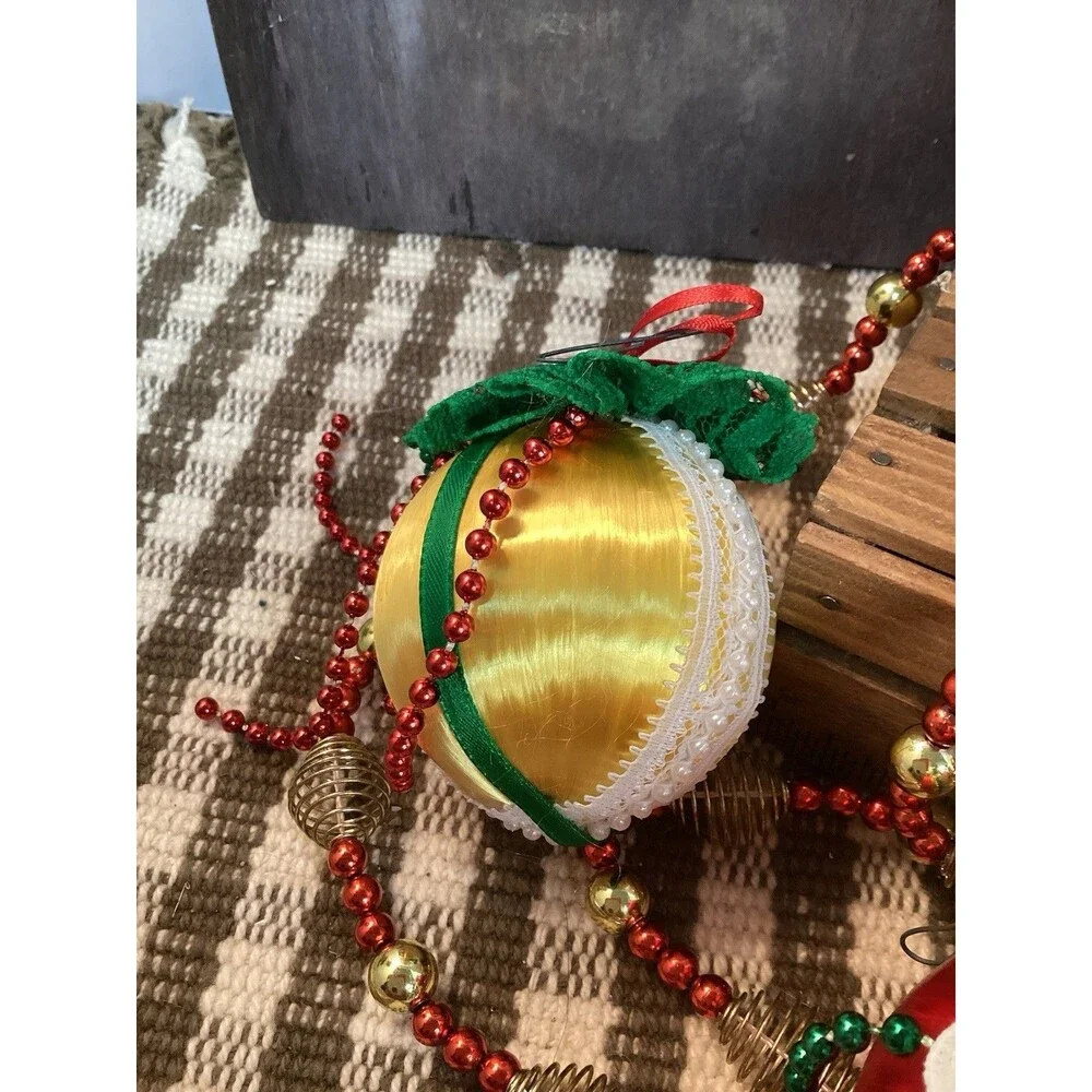 Satin & Lace Handmade Ball Christmas Tree Ornaments & Felt Diamond Shaped Decor
